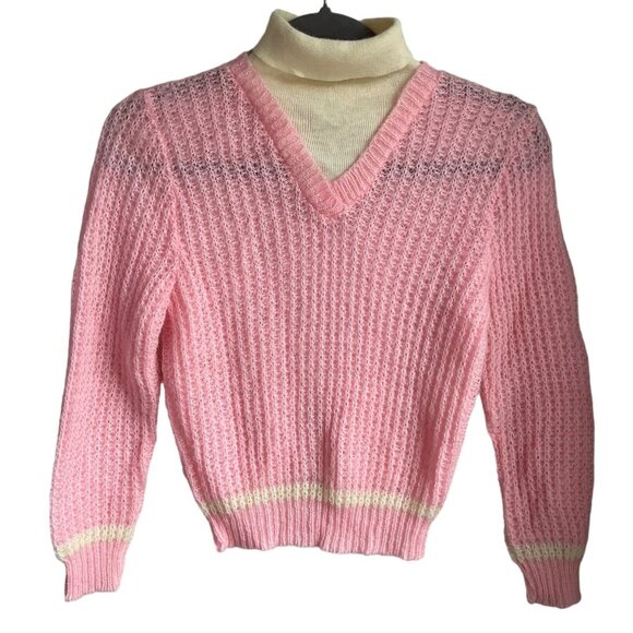 Vintage Charisma Girls Sz 8 Turtle neck Sweater pink Preppy Shabby Chic - Picture 1 of 10